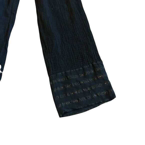 Raquel Allegra Black Gauze Pull-On Pants Contrast Trim Wide Leg Size 2 Large - Picture 3 of 10